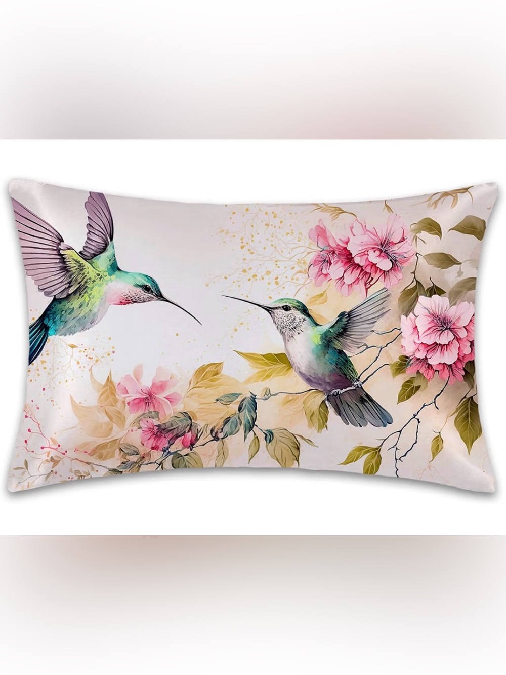 Floral Hummingbird Decorative Pillow Cover - White & Pink